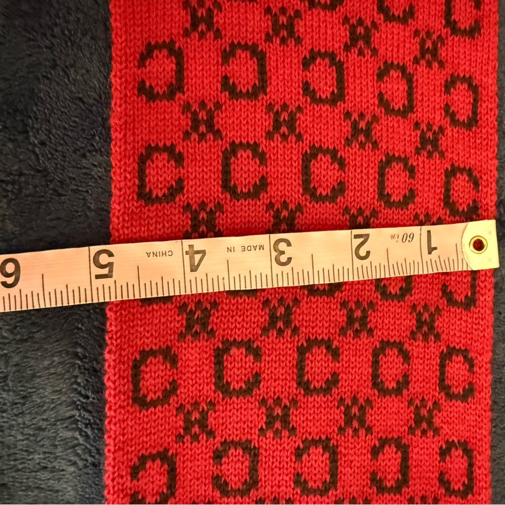 Authentic Celine Red And Black Patterned Scarf - image 5